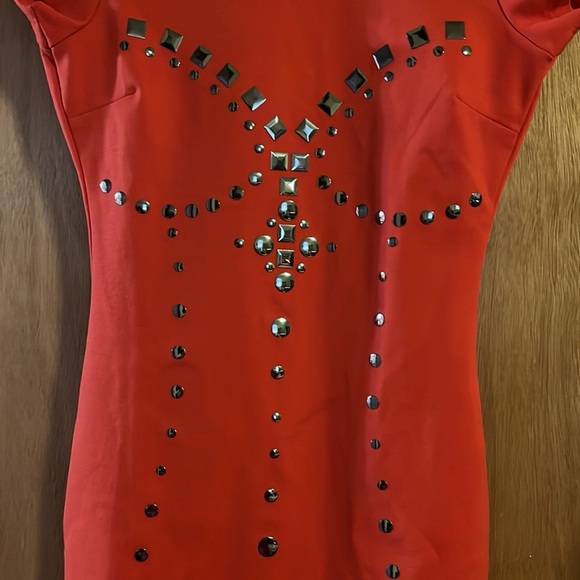 Nasty gal size small orange dress with flat silver stud accents - Picture 2 of 3